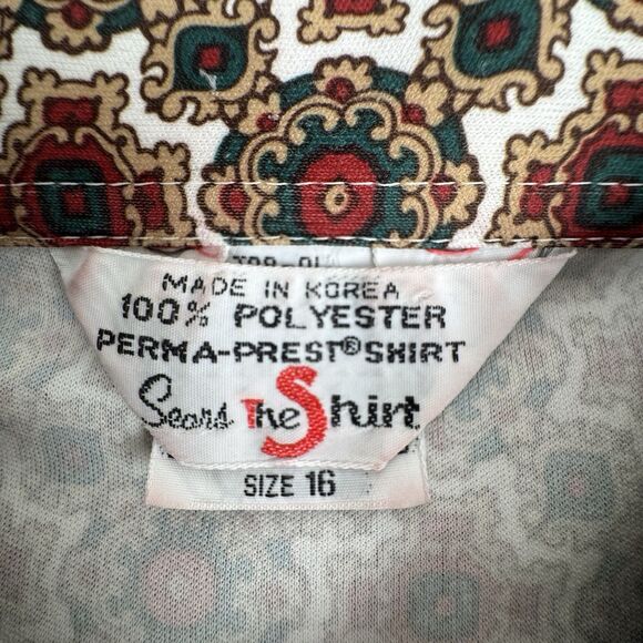 Vintage 70's Mens Sears Button Down Shirt M Pointy Collar Retro Disco Medallion - Picture 9 of 13